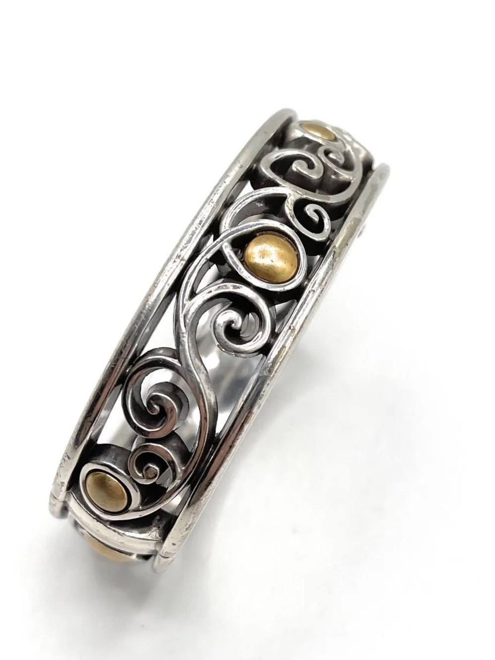 Brighton Bangle Bracelet - 5153
Silver plated with gold accents, hinged bangle
